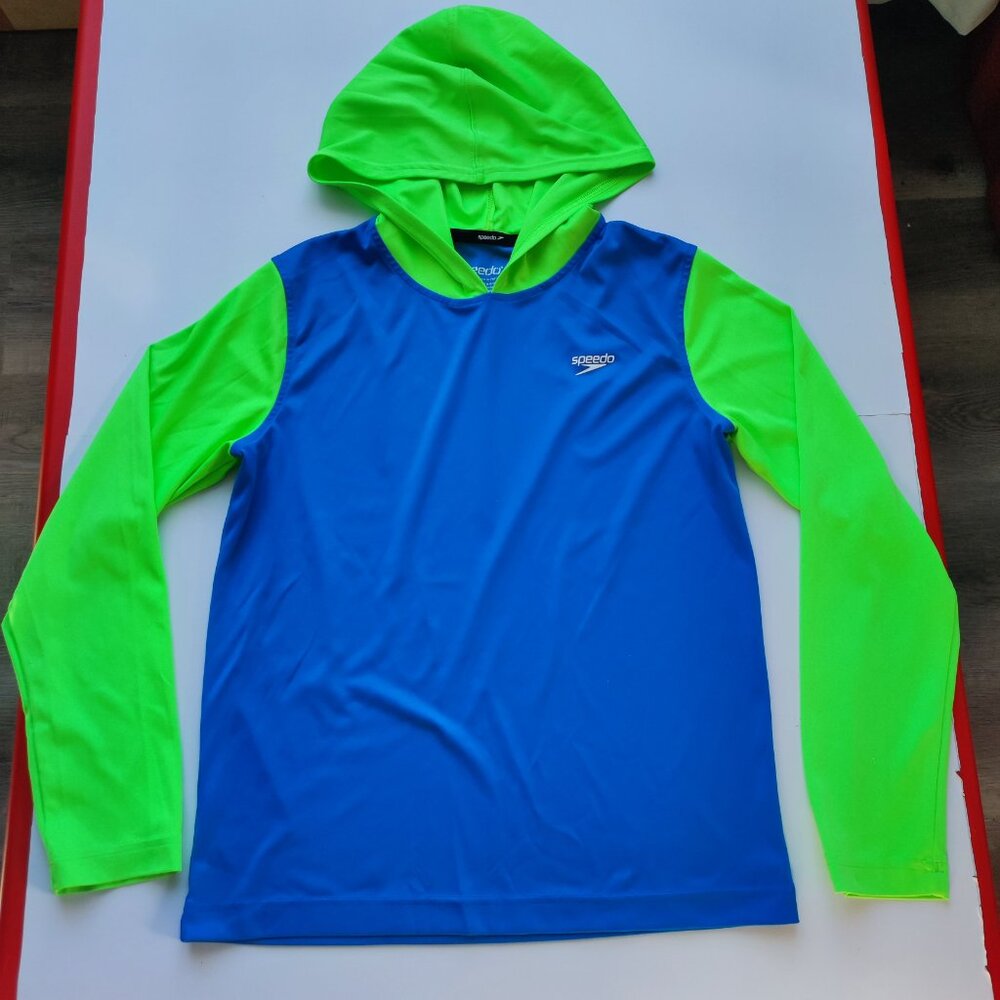 Speedo Boys Active Recreation Hooded XL Swim Shirt electric blue / lemonade